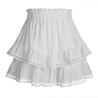 Womens Lace Trim Elasticated Tiered Cake Skirt-Pants