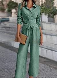 Women's Elegant Shirt Top And Wide-Leg Pants Two-Piece Set