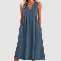 Loose-fitting Cotton-linen Dress With A V-neck And No Sleeves