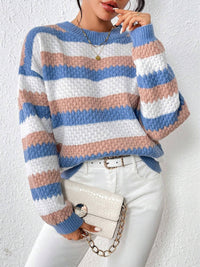Autumn And Winter Round Neck Long Sleeve Striped Loose Casual Sweater