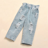 One-shoulder Cotton Sling Shirt Ripped Pocket Jeans Suit