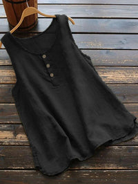 Solid Color Round Neck Loose Casual Vest Cotton Linen Shirt Women