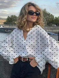 Early-Autumn Loose Casual Polka-Dot Shirt With Front Buttons For A Stylish Look