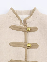 Design Padded Shoulder Rope Knot Button Jacket Coat