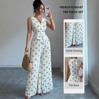 Sleeveless Fitted Vest Top And High-waisted Wide-leg Pants Two-piece Set