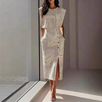 Womens Printed Sleeveless Top And Slit Long Skirt Set