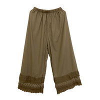 Elastic-Waist Solid Color Cotton-Linen Cropped Pants
