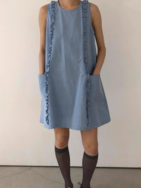 Summer New Stylish Large-Pocket Patchwork Hem Tank Dress
