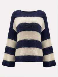 Crew-neck Contrast-striped Loose-fit Casual Chic Versatile Knit Pullover