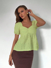 V-neck Fashionable Simple Puff-sleeve Top For Women