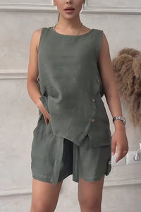 Women's Plus-size Cotton-linen Shirt Set