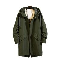 Men's Mid-length Overcoat With A Tail Slit And Hood