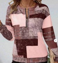 Round Neck Half Zipper Casual Style Polo Shirt Irregular Geometric Top