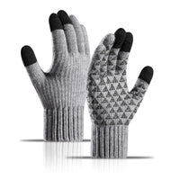 Winter Plus Velvet Thick Alpaca Knitted Wool Riding Touch Screen Gloves