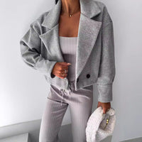 Fashionable All-match Suit Collar Short Woolen Coat