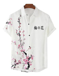 Digital Printing Feather Short Sleeve Lapel Loose Shirt