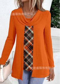 Fashionable Solid-Color Turtleneck Base-Layer Fake Two-Piece T-Shirt