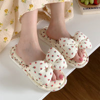Household Sweet Bow-Knot Womens Cotton And Linen Slippers