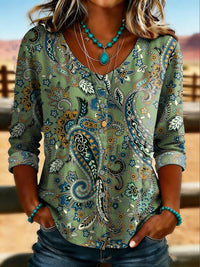 Women's Floral 3D Printed Ladies' Henley Shirt