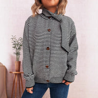 Elegant Retro Pinstripe Single-breasted Scarf Knitted Cardigan Sweater