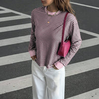 SpringSummer Fashionable Commuter Striped Long Leeve Top