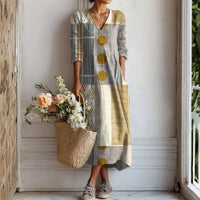 Printed V-Neck Fashionable Trendy Patchwork Womens Dress