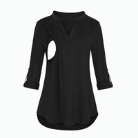 Plaid Printed Pregnant Woman Breastfeeding V-neck Long Sleeve Top