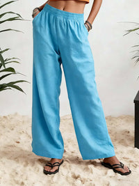 Womens Wide-leg Pants Comfortable Cotton-linen Blend Solid Color Fashionabl