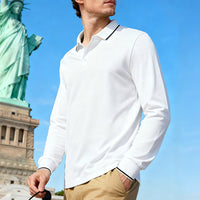 Men's Casual Jacquard Polo Shirt Quick-dry Breathable Long Sleeve