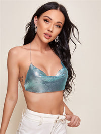 Metal Chain Sequin Strap Bandeau Top