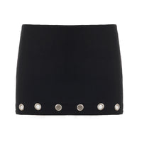 Metal Grommet-punched Low-rise Body-hugging Edgy Casual Style Solid-color Mini Skirt For Bold Chic Looks