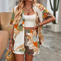 Summer New Arrival Printed Short Sleeve Cardigan And Shorts Two Piece Set