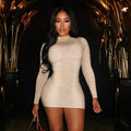 Chic Womens Long-Sleeve Bodycon Snakeskin-Print Sheath Sexy Mini Dress