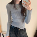 Women's Round Neck Hollow Sweater For Autumn And Winter Within Stripe Thickening
