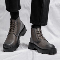 Thick Bottom 6 Holes British Style Warm High-top Leather Boots