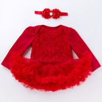 Solid color composite rose dress for girls 0-2 years old