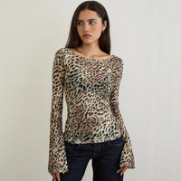 Womens Lightweight Loose-fitting Sexy Animal-print T-shirt Top