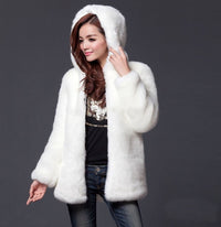 Faux fur women's hooded coat mid-length coat