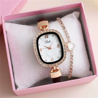 Fashion Belt Marbling Rhinestone Women's Quartz Watch Bracelet Set