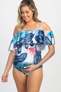 Maternity printed ruffled one-piece bikini