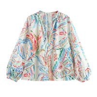 Women's Fashion Casual Loose Printed Poplin Shirt