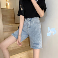 High-waisted slim-hole ruffled five point jeans