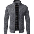 A sweater with a stand collar and a line coat