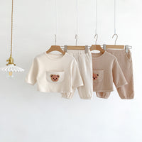 Clothes For Babies Autumn Two-piece Suit Waffle Large Pocket Bear Top And Trousers