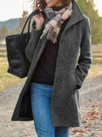 Ladies New Woolen Mid-length Multi-grain Buckle Cardigan Coat