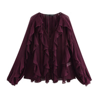 Women's Laminated Fashion V-neck Long Sleeve Shirt