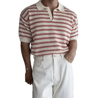 Men's Striped Short-Sleeve Knitted Casual Shirt