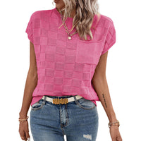 Small Plaid Knitted Casual Womens Top