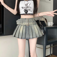 High-waisted Ultra-short Denim American Retro Bad-girl Style Sexy A-line Pleated Skirt