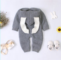 Three-dimensional Bunny Ears Hooded Knitted Romper